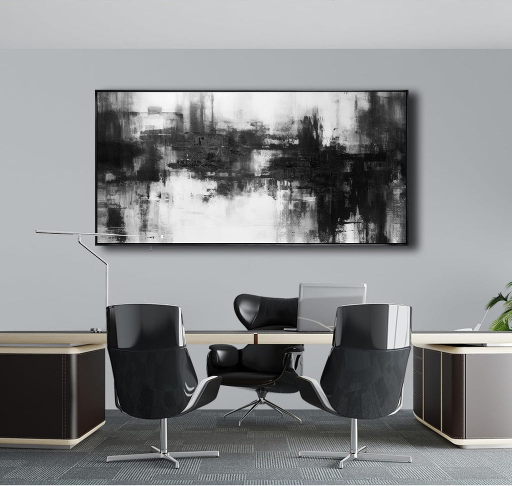Abstract Wall Art Large Size Framed Home Artwork Decor Black and White Modern Minimalist Canvas Painting Living Room Decor for Bedroom Office Wall Decor 29'x58'