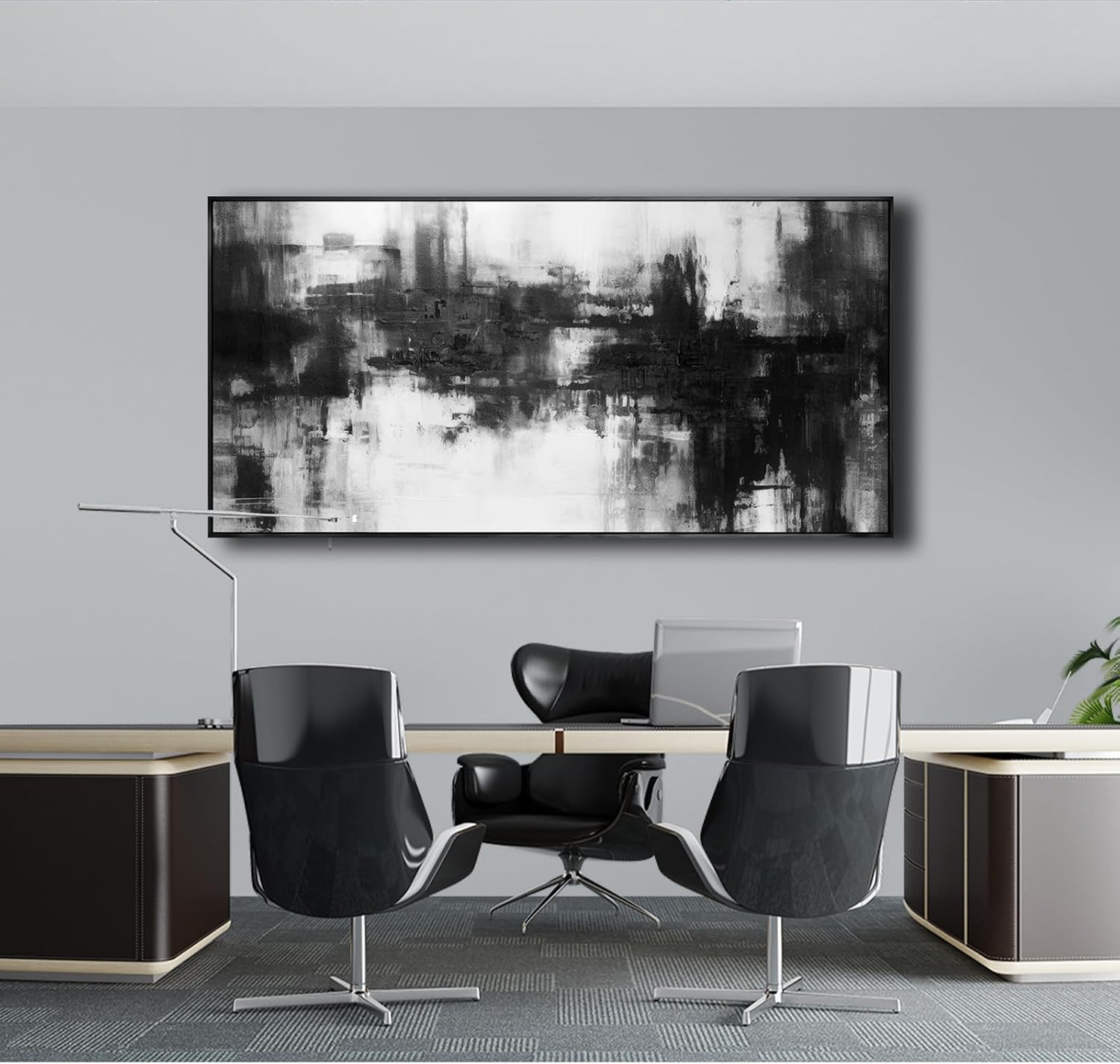 Abstract Wall Art Large Size Framed Home Artwork Decor Black and White Modern Minimalist Canvas Painting Living Room Decor for Bedroom Office Wall Decor 29'x58'