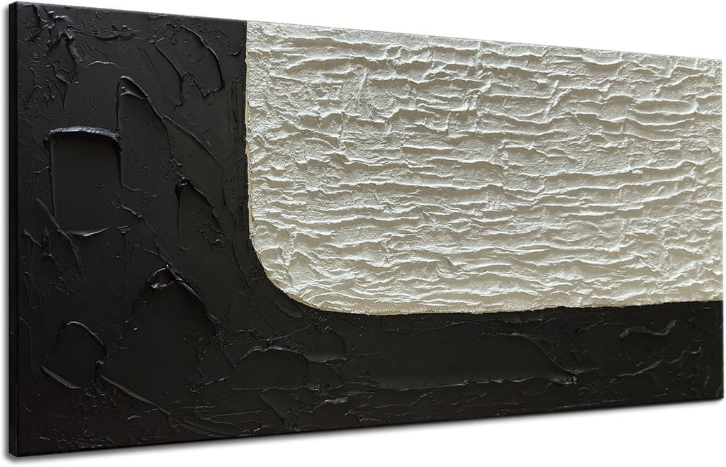 zoinart Large Black and White Textured Wall Art, Abstract Oil Paintings Modern Contemporary Wall Art, Minimalist Artwork for Home Decorations 48x24 Inches