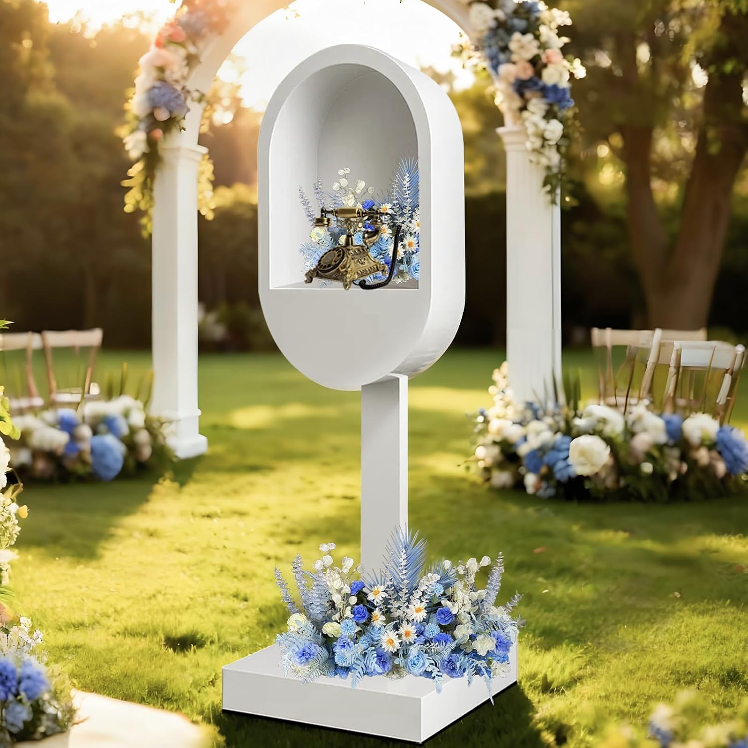 RDYMONKEY Audio Guest Book Stand White Telephone Booth for Wedding Outdoor Party Leave a Message Recording Stand Decoration Photo Booth Audio Guestbook Table