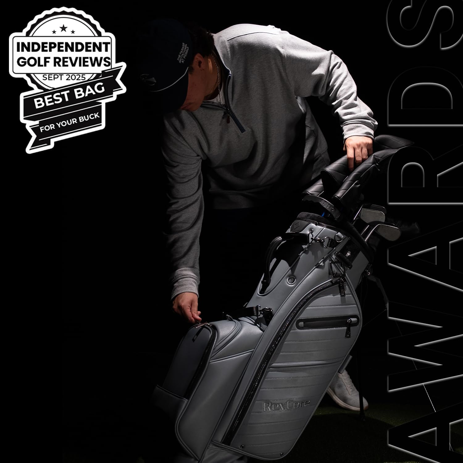 CADDYDADDY Upgraded Hybrid Luxury Golf Stand Bag, Tour Grade Synthetic Leather w/ScratchGuard, 14 Way or 6 Way Dividers, 2 Cooler Pockets, Magnetic Felt-Lined Pocket, Ball and Accessory Pocket