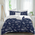 Farm Animals Duvet Cover Set Queen Size 4 Pieces Navy Blue Farmhouse Chicken Cow Sheep Pig House Country Bedding Set with Zipper Closure, 1 Comforter Cover 90x92 Inches 1 Flat Sheet & 2 Pillow Cases