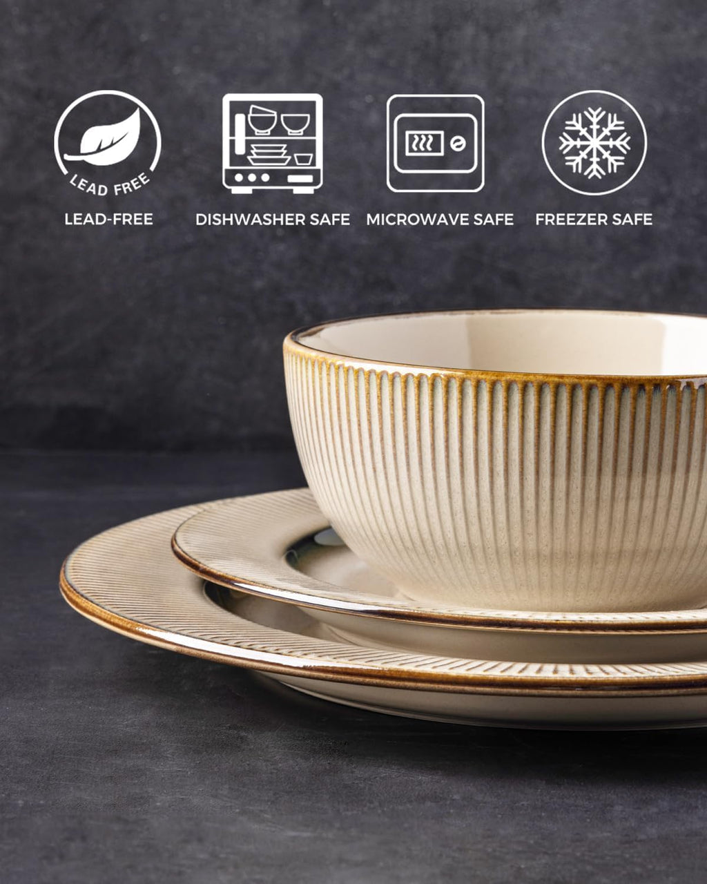 GBHOME Ceramic Dinnerware Sets, 24 pcs Embossed Elegant Stoneware Plates and Bowls Sets, Housewarming Wedding Gift | Dishwasher & Microwave Safe | Dishes Set Service for 8