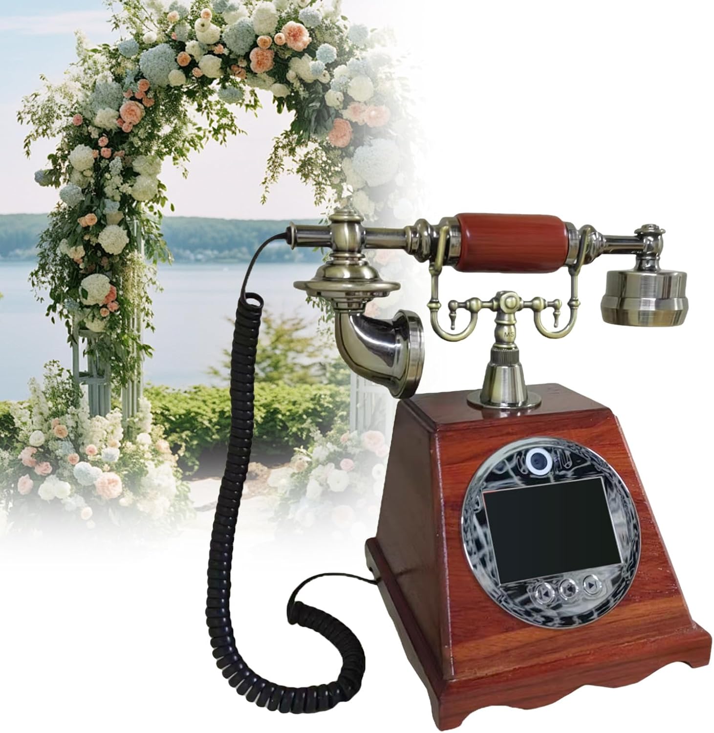 Video Guestbook Wedding Phone, Customized Video Audio Guest Book, Vintage Video Audio Guestbook Wedding Phone, 128G SD Card, 99 Custom Photos, 5000Mah, for Engagements Anniversaries A