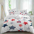 Independence Day Duvet Cover Set Queen Size 4 Pieces Graffiti Five-Pointed Star Cartoon Polka Dot Cherry Bedding Set with Zipper Closure, 1 Comforter Cover 86x86 Inches 1 Flat Sheet & 2 Pillow Cases