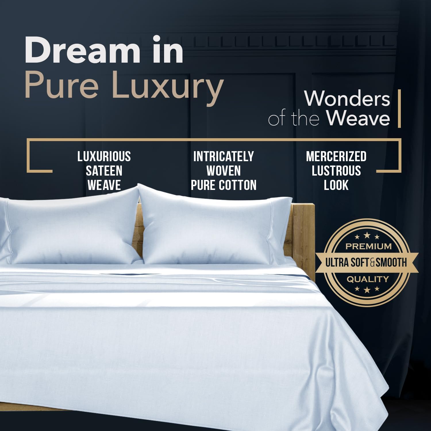 TEXAS LINEN CO. 100% Egyptian Cotton Queen Sheets Set - Luxury 1500 Series Couture Comfortin' Collection Egyptian Cotton Sheets Queen Size Set (4 PC, Light Blue), 17' Deep Pocket, Hotel Bedding Set