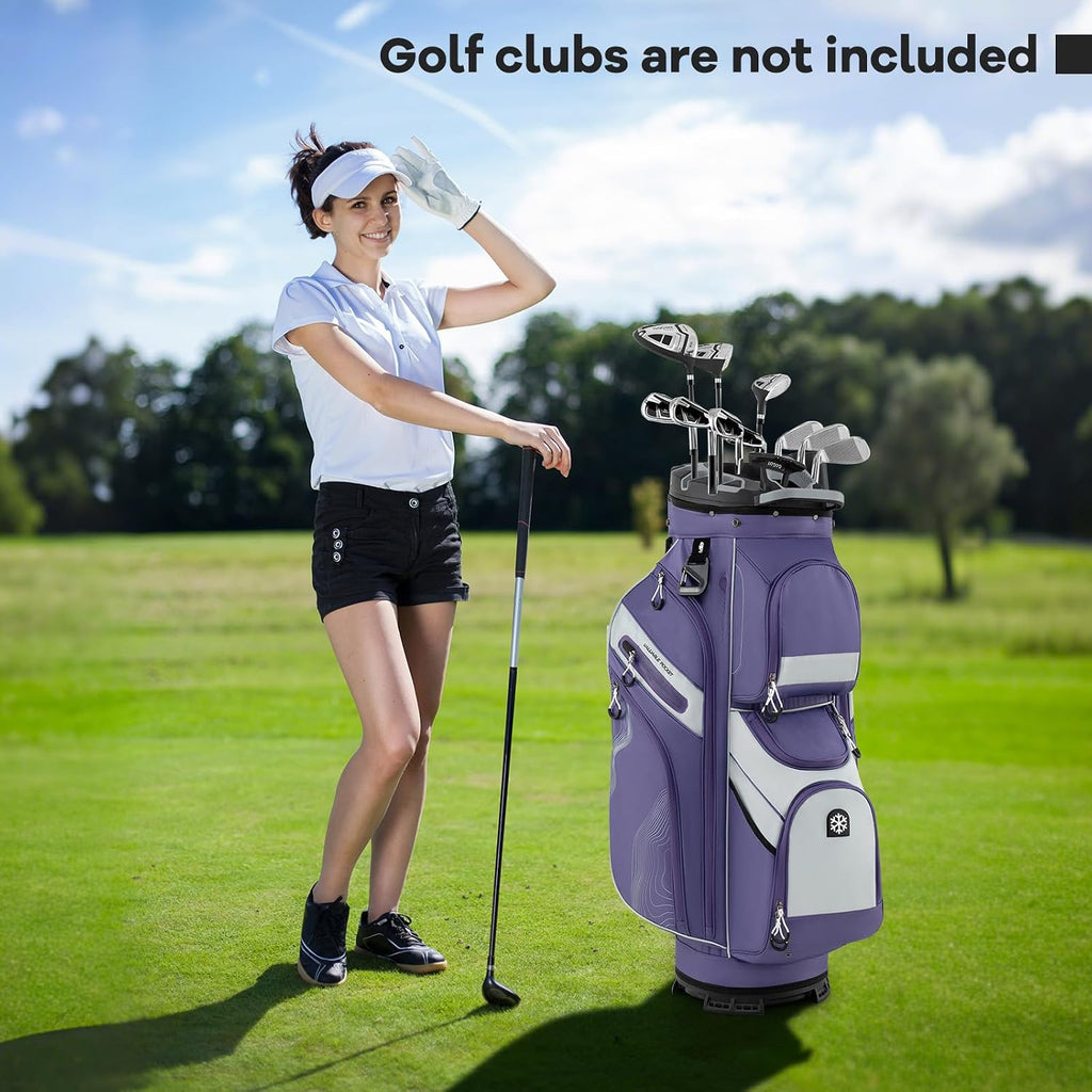 Goplus Lightweight Golf Cart Bag, Molded Lock Top Golf Club Bag w/14-Way Full Length Organizer Dividers, 11 Pockets, Cooler Bag, Straps, Umbrella Holder & Rain Hood for Men Women