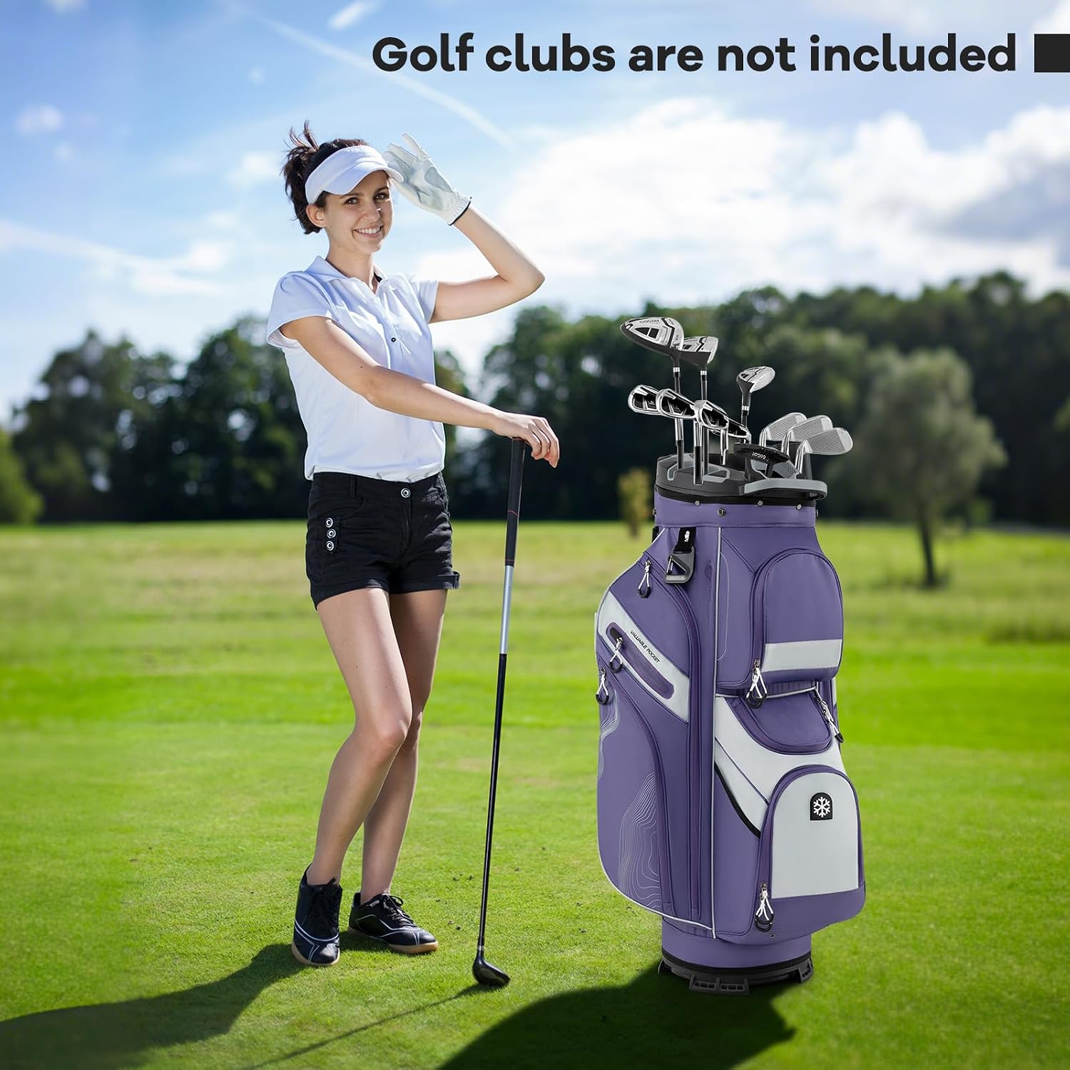 Goplus Lightweight Golf Cart Bag, Molded Lock Top Golf Club Bag w/14-Way Full Length Organizer Dividers, 11 Pockets, Cooler Bag, Straps, Umbrella Holder & Rain Hood for Men Women