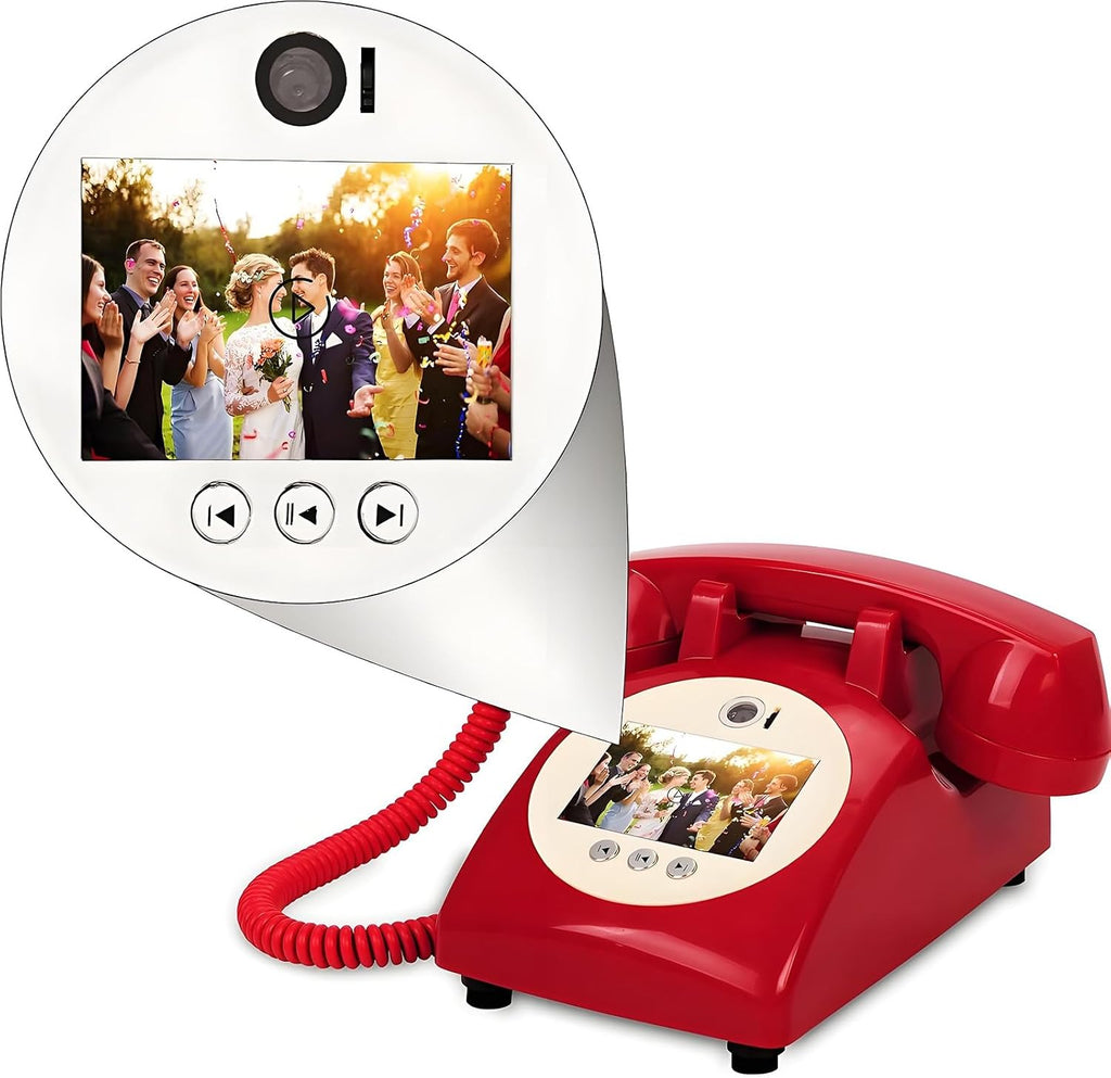 Video & Audio Guest Book, Wedding Phone Guestbook with Lens Recording,32G Memory Card, 1080p HD Video Guestbook for Engagements/Anniversaries/Graduation(Red)