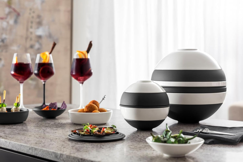Villeroy & Boch Iconic Collection La petite Boule, Premium Porcelain, Made in Germany, Appetizer Set for 2, 5.5 x 5.5 in, Black & White