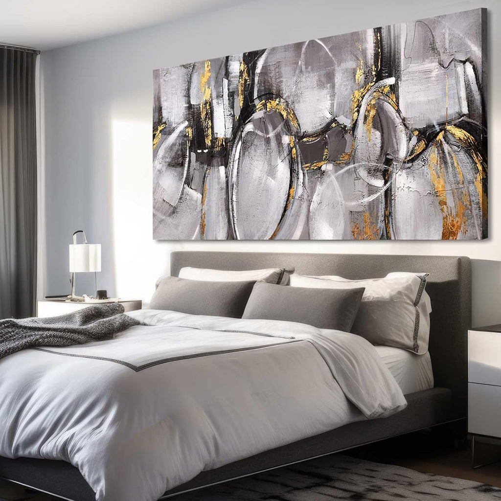 XIANSHOU Black and Grey Painting Pictures Abstract Wall Decor for Office 29'x 58' Modern Artwork Gold Foil Wall Art for Living Room Dining Room Bedroom