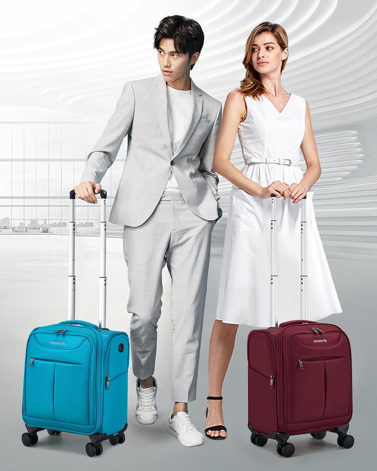 Hanke Underseat Carry On Luggage with Wheels, Lightweight Small Suitcase Airline Approved 16 Inch Softside Personal Item Travel Bag for Women Men, Compact Under Seat Luggage.(Burgundy)