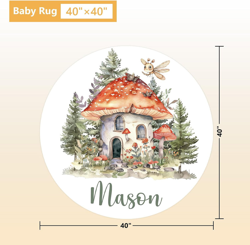 Terwex Personalized Baby Crib Bedding Set, 5 Pcs Custom Name Nursery Bedding Set, Mushroom Red