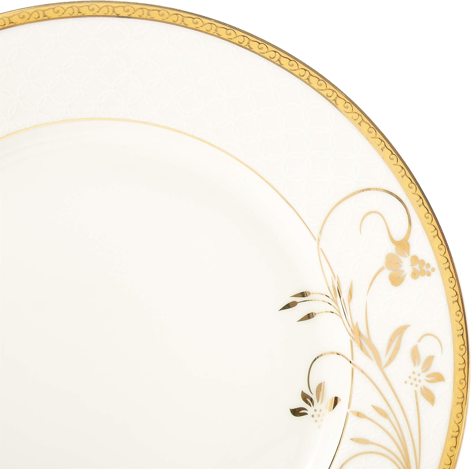 Lorren Home Trends La Luna Bone China 57-Piece 24K Gold Floral Design Dinnerware Set, Service for 8