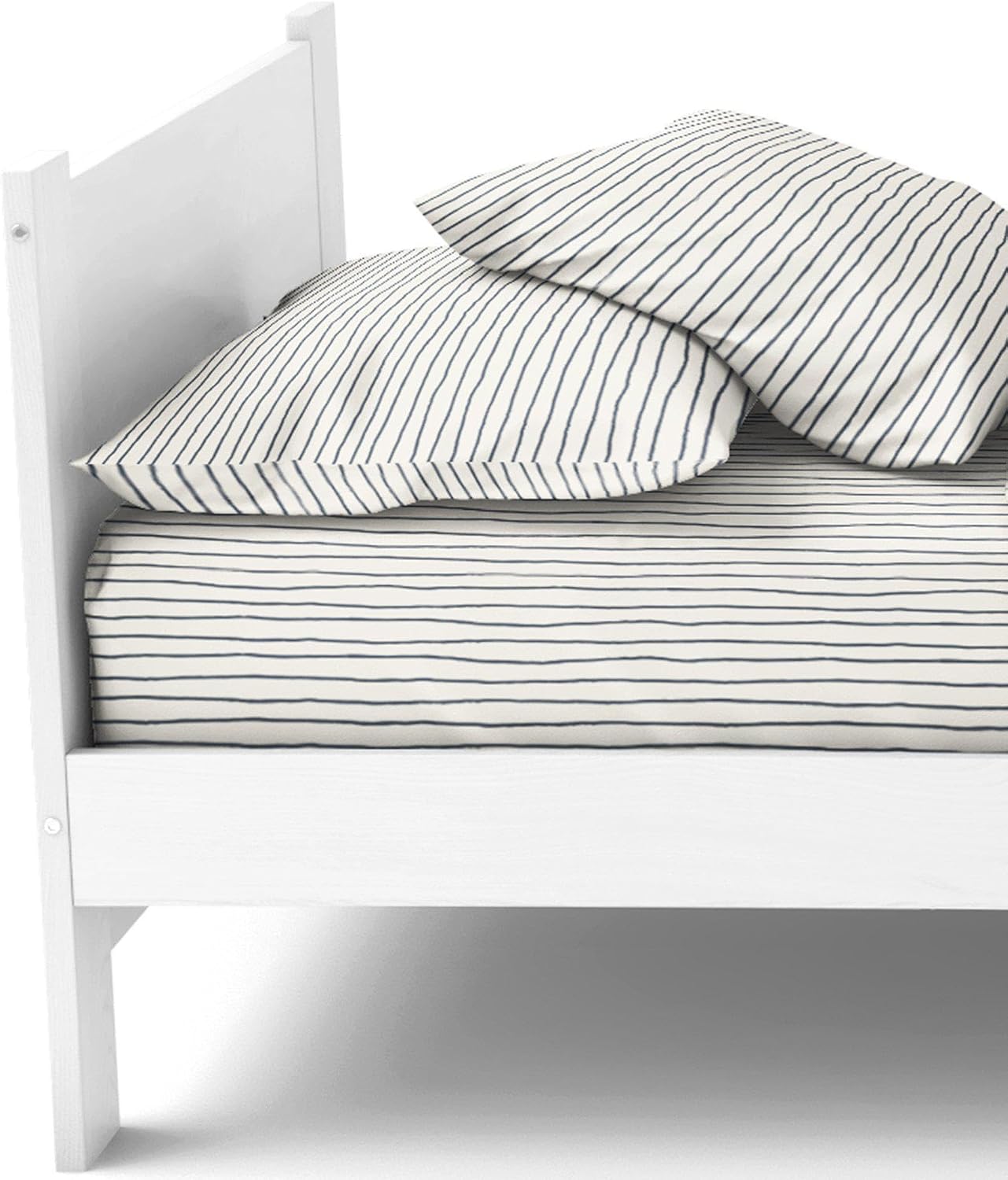 MakeMake Organics Organic Sheets (4 Piece) GOTS Certified Organic Cotton Queen Sheets Set Dreamy Soft Fitted Sheet Flat Sheet 2 Pillow Cases Kids Room (Queen, Blue Stripes)