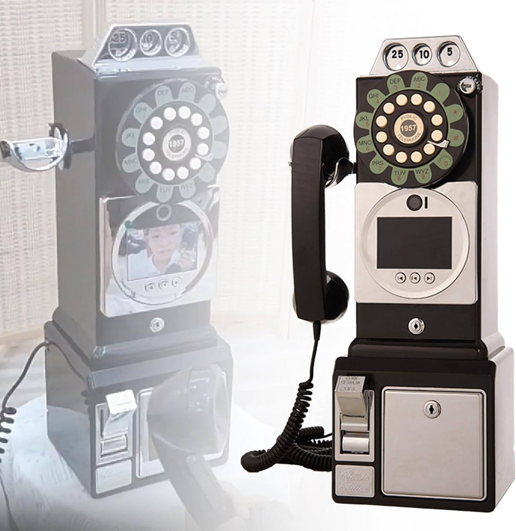 Wall Mounted 1080P Video Audio Guestbook 64G 32G Vintage Telephone Booth Decoration, 3.5 Inch Screen, 18.11''H x 6.3''W x 5.127''L, Can Be Used Continuously for 7 Hours,64G-Black