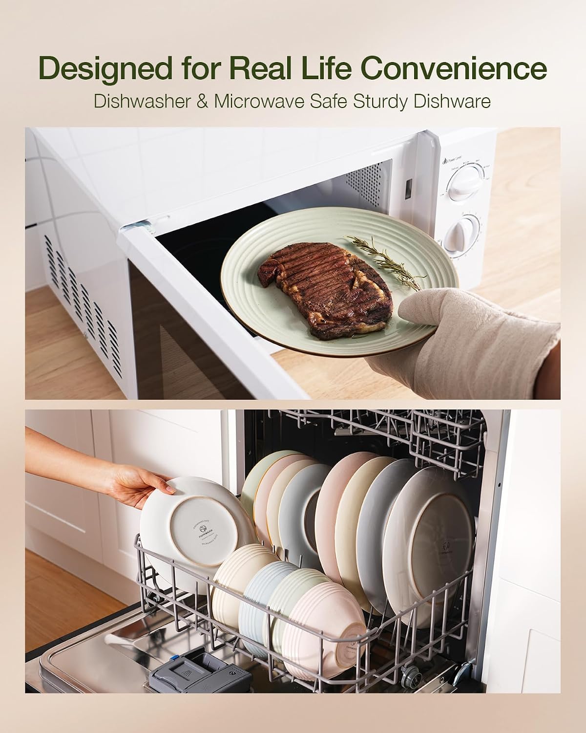 Famiware Jupiter 24-Piece Stoneware Dinnerware Set, Handcrafted Plates and Bowls with Speckles & Embossed Swirls, Chip/Scratch Resistant, Microwave/Dishwasher Safe, Rustic Dishes, Service for 8, Pink