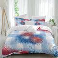 Independence Day Firework Duvet Cover Set Queen Size 4 Pieces 4th of July American Flag Blue Plaid Bedding Set with Zipper Closure, 1 Comforter Cover 86x86 Inches 1 Flat Sheet & 2 Pillow Cases