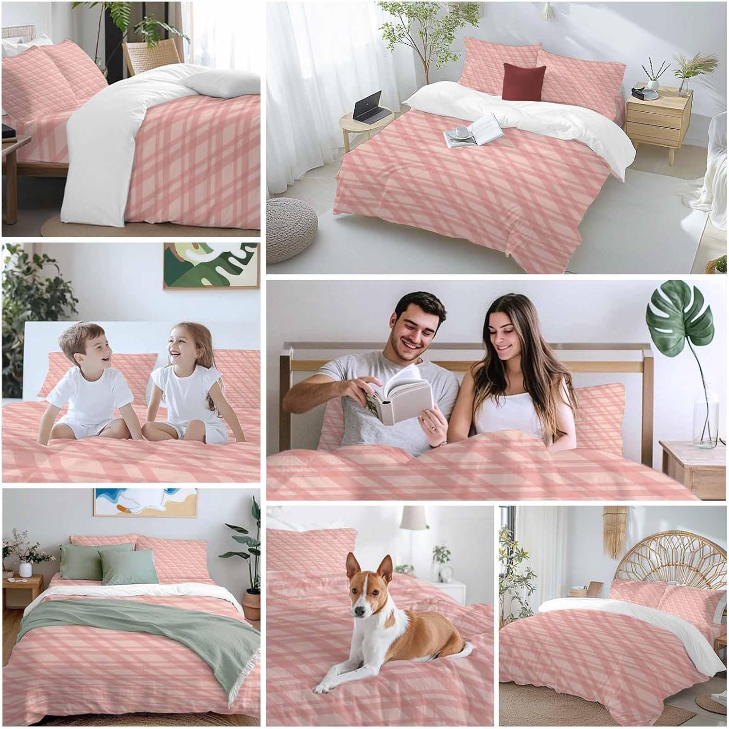 Prime Leader Pink Stripes Duvet Cover Set Queen Size 4 Pieces Modern Simple Light Pink Stripes Bedding Set with Zipper Closure, 1 Comforter Cover 86x86 Inches 1 Flat Sheet & 2 Pillow Cases
