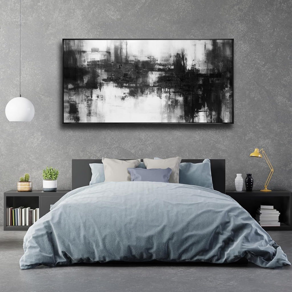 Abstract Wall Art Framed Home Artwork Decor Black and White Modern Minimalist Canvas Painting Living Room Decor for Bedroom Office Wall Decor 24'x48'
