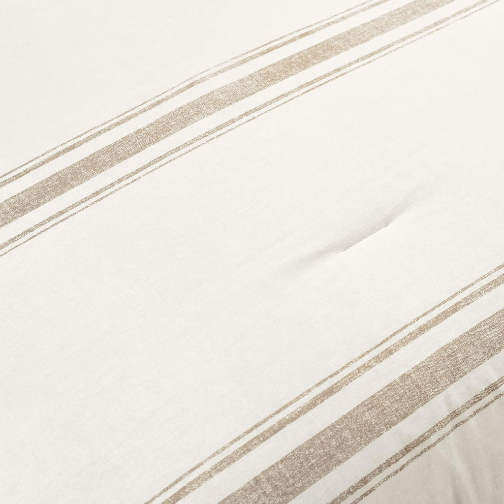 Lush Decor Farmhouse Stripe Reversible Cotton Comforter Set, 2-Piece, Twin XL Neutral - Twin Bedding Set - Dorm Decor - Striped Comforter for Farmhouse Bedroom Decor