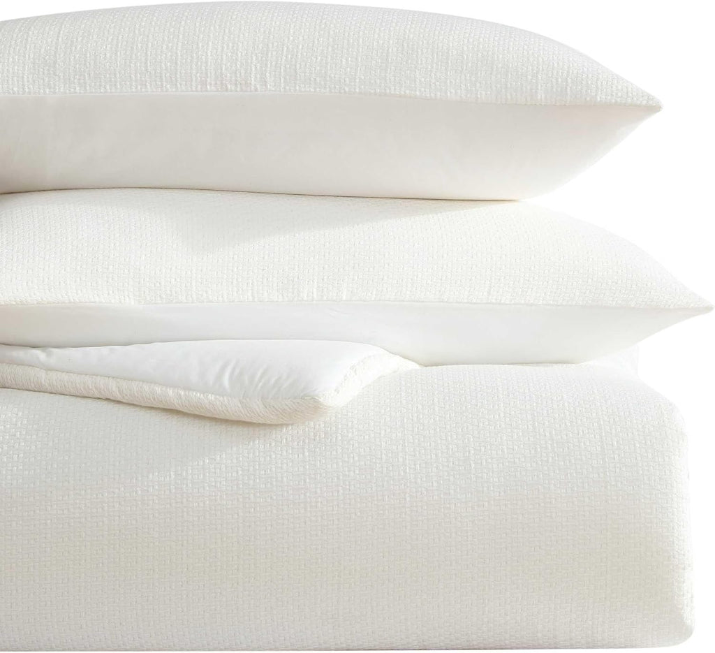 Vera Wang - King Comforter Set, Naturally Soft Cotton Bedding w/Matching Pillowcases, Crisp & Smooth w/a Lightweight Feel, 3 Piece Bed Set (Threaded Basketweave White)