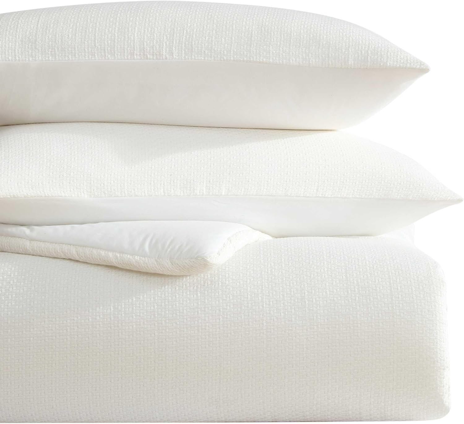 Vera Wang - King Comforter Set, Naturally Soft Cotton Bedding w/Matching Pillowcases, Crisp & Smooth w/a Lightweight Feel, 3 Piece Bed Set (Threaded Basketweave White)