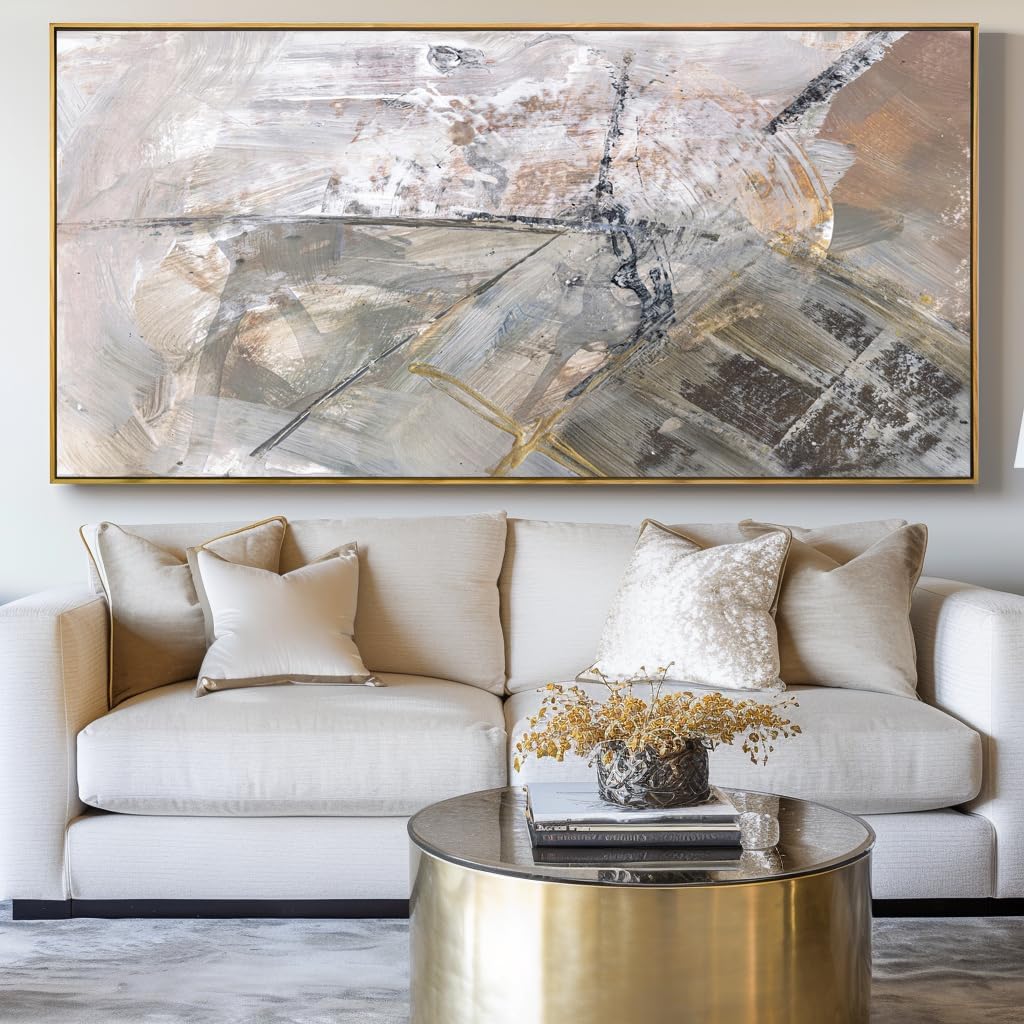 Wall Art Abstract Canvas Painting Gray Fantasy Wall Decor Fluid Ink Modern Artwork for Living Room Bedroom Dining Room Home Office Decor 24'x48' 1 pcs with Framed