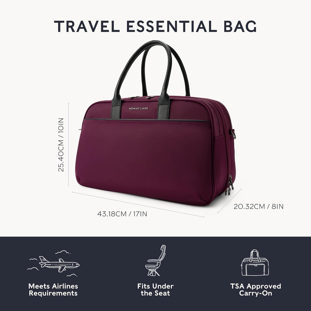 Nomad Lane Carry-On Luggage Duffel Bag, Durable & Lightweight Suitcase. Bento Bag, Personal Item Weekender Travel Bag for Men & Women, Venetian Violet