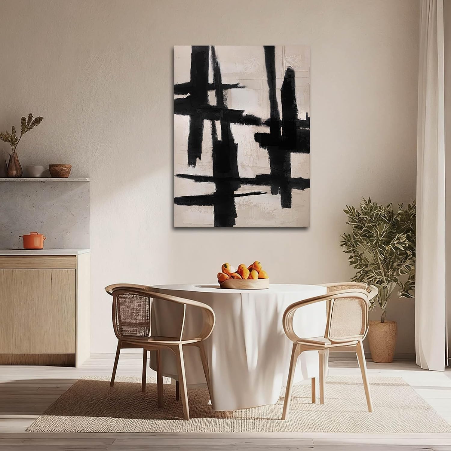 SHEYOYE Black and Beige Abstract Canvas Wall Art, Hand-Painted Oil Painting, Textured, Ready to Hang, Modern Home Decor for Living Room Bedroom, 36x48 Inch
