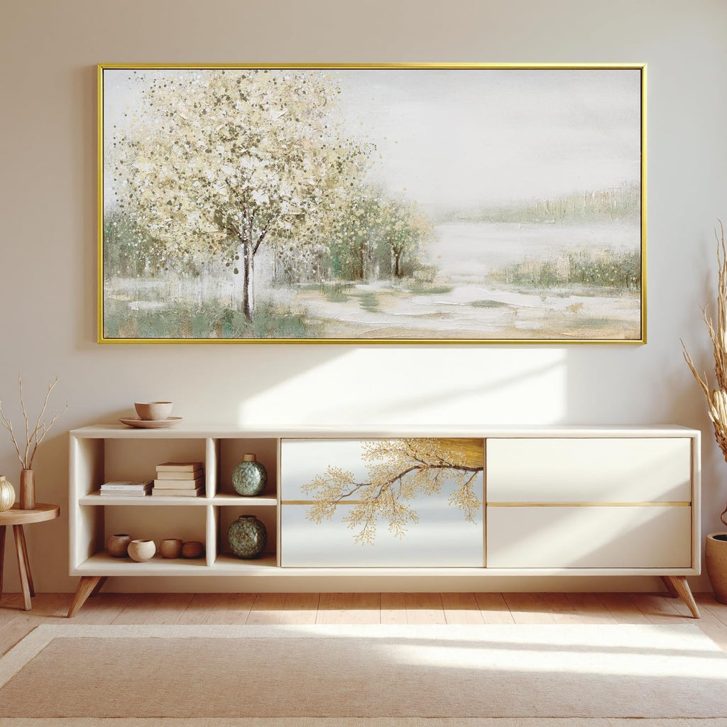 Canvas Wall Art Decor Large Green Wall Art for Living Room Natural Landscape Wall Art Decor Canvas Art Wall Decor Gold Framed Wall Art Prints for Room Bedroom Office Decor 29'X58'
