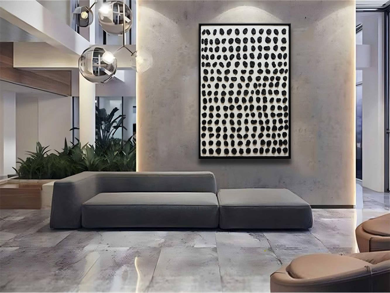 zoinart Hand Painted Black and White Textured Wall Art, 3d Morden Abstract Paintings, Wabi Sabi Wall Art Minimalist Black White Wall Decor
