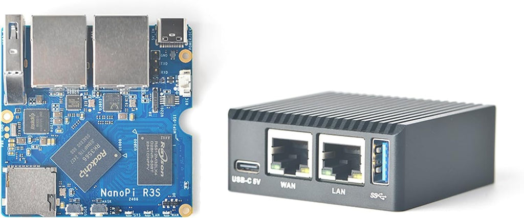 FriendlyElec NanoPi R3S Mini Router OpenWRT, 2GB LPDDR4X RAM 32GB eMMC, with Dual-Gbps Ethernet for Smart Home Office Gateway IoT NAS Applications, Support Debian Ubuntu OS (2+32GB with Metal Case)