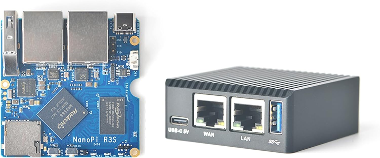 FriendlyElec NanoPi R3S Mini Router OpenWRT, 2GB LPDDR4X RAM 32GB eMMC, with Dual-Gbps Ethernet for Smart Home Office Gateway IoT NAS Applications, Support Debian Ubuntu OS (2+32GB with Metal Case)