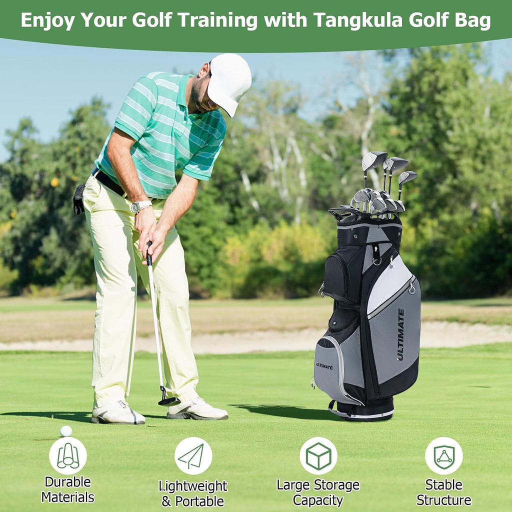 Tangkula Golf Cart Bag, Lightweight Golf Club Bag with 14-Way Dividers Top & Cooler Bag, Waterproof Valuable Pocket, Rain Hood, Carry Handles and Shoulder Strap, Golf Club Cart Bag for Men & Women