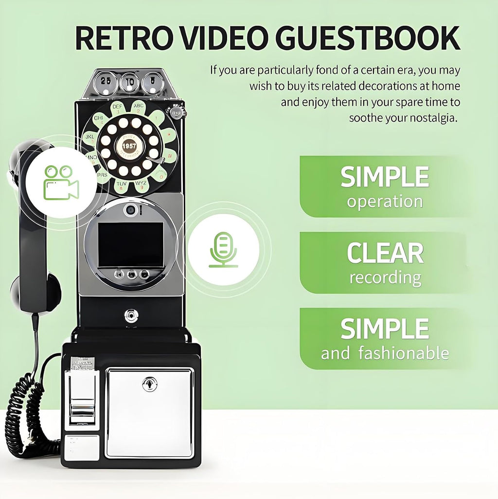 32G Retro Video Audio Guest Book Wedding Phone- Creative Record Customized Video Messages GuestBook – A Personal and Convenient Way to Preserve Your Special Occasions(Black)