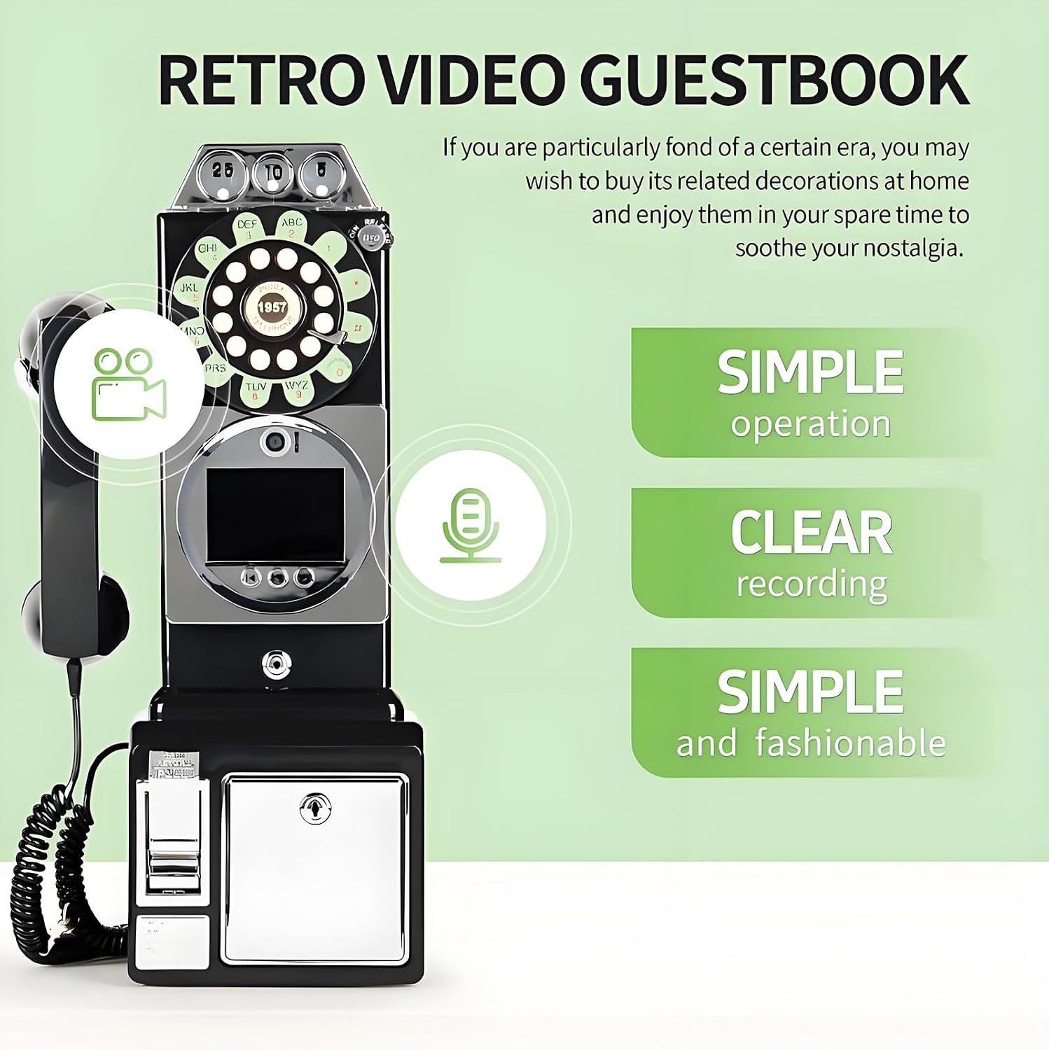 32G Retro Video Audio Guest Book Wedding Phone- Creative Record Customized Video Messages GuestBook – A Personal and Convenient Way to Preserve Your Special Occasions(Black)