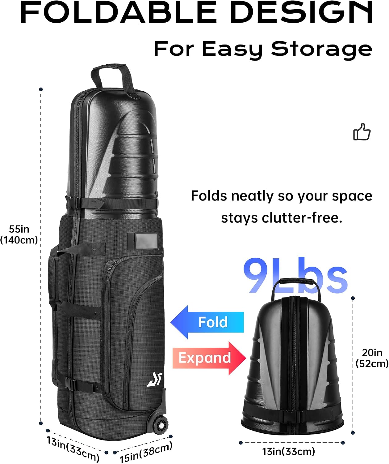 Golf Travel Bag for Airlines, ABS Hard Shell Top, 1680D Oxford Cloth, 4 Side Pockets, Two 4 Inch Wheels, Lockable Zippers, Foldable Club Travel Case