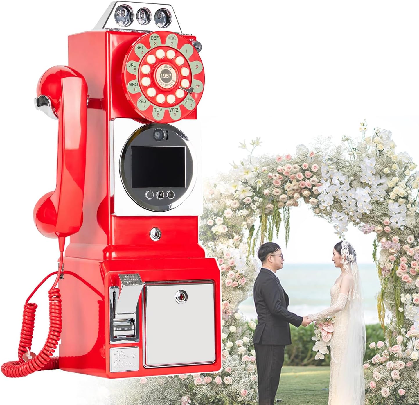 Video Audio Guest Book，Wedding Phone Guestbook,Capture Every Heartfelt Moment, The Ultimate Video Audio Guest Book for Weddings 54x27x20 cm (Red)