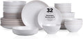 Stone Lain Lauren Modern Stoneware 32-piece Round Dinnerware Set, Plates and Bowls Set, Dish set for 8, Off White