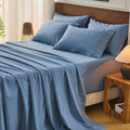Bedlifes 100% French Flax Linen Sheets Set Queen Size - 6 Piece Extra Deep Pocket 18-24',Soft Breathable Queen Bed Sheets with Temperature Regulating & Moisture-Wicking(Flint Blue
