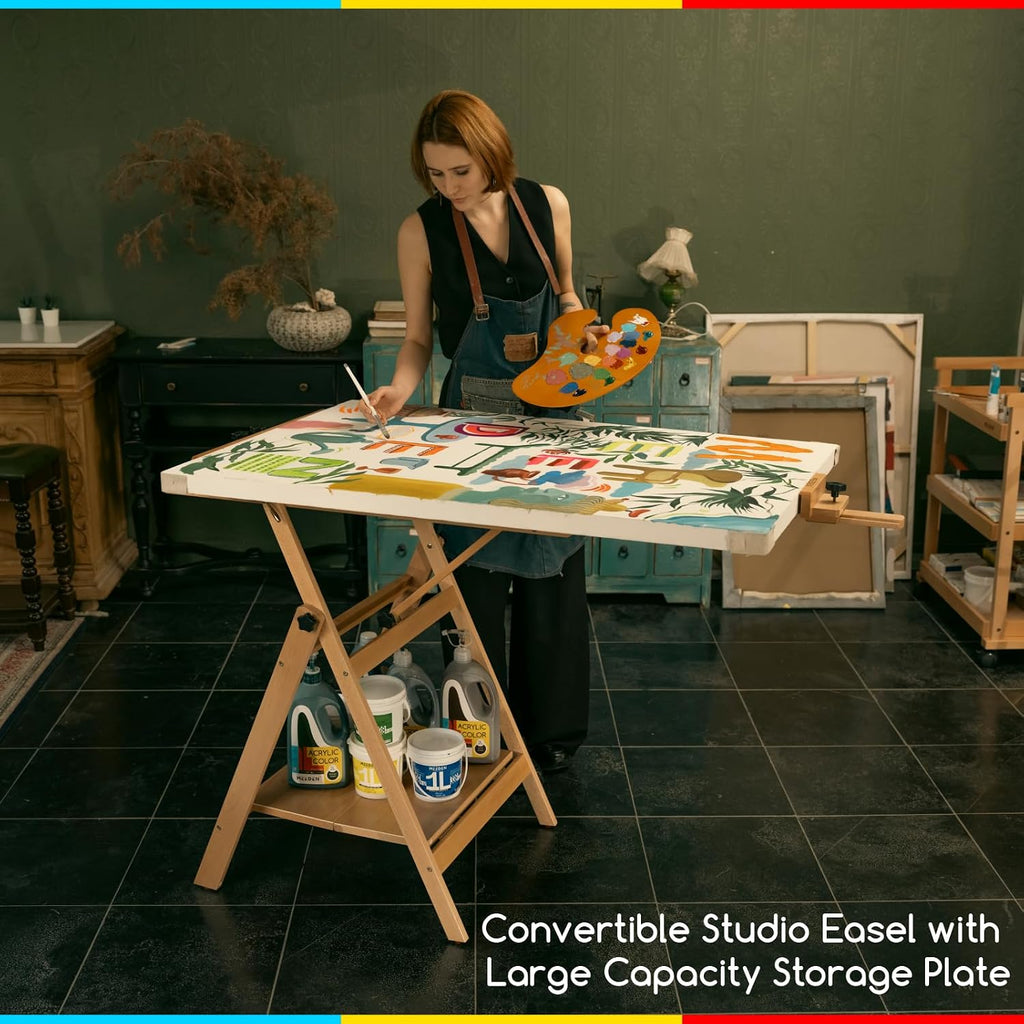 MEEDEN Large Studio Artist Easel, Adjustable Studio Painting Easel, Solid Beechwood H Frame Easel, Display Art Easel for Watercolor, Acrylic, Oil Painting, Adjusts to Max 88', Hold Canvas Up to 59'