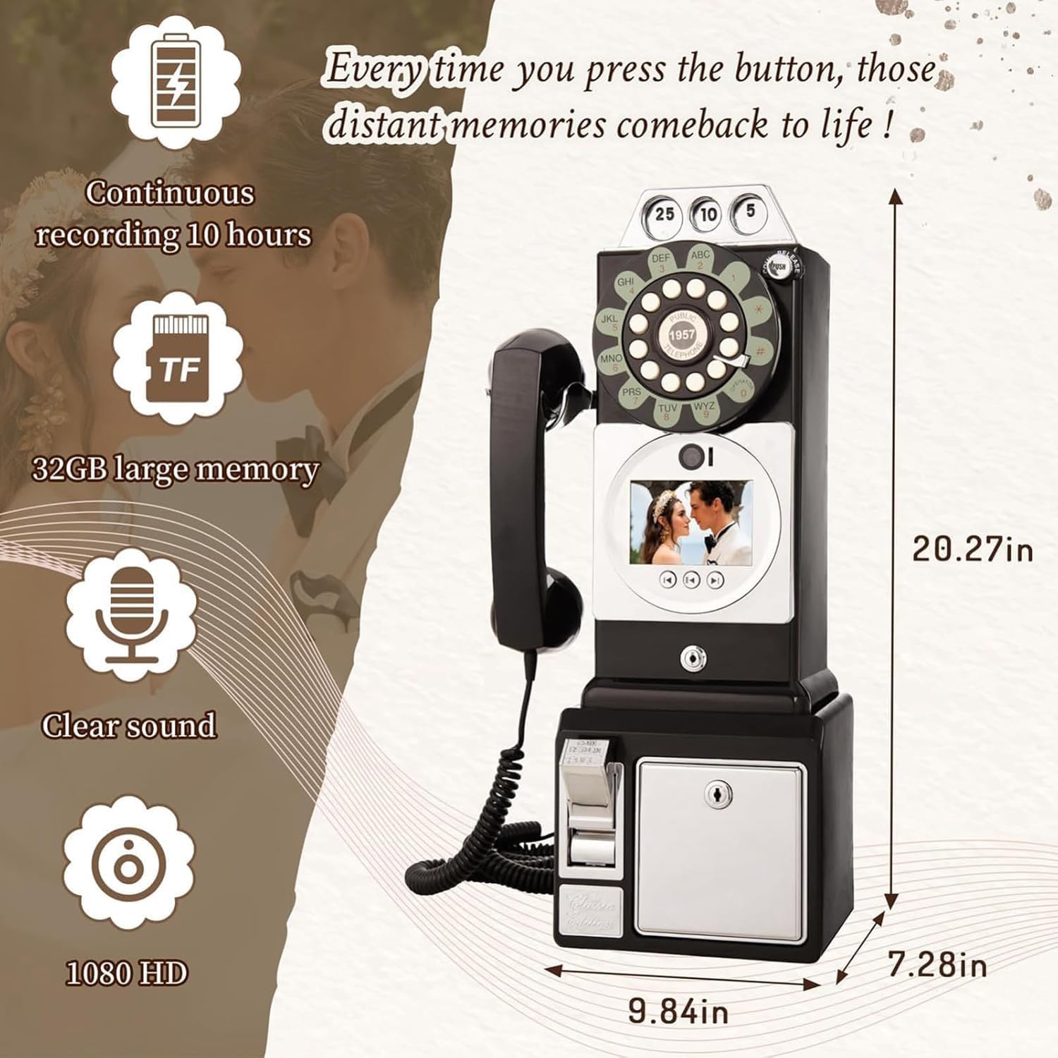 32GB Audio Guest Book, Vintage Wedding Guestbook, Easy to Use & Fun, Audio Phone Guestbook with Playback, for Wedding Birthday Party Anniversary,Black