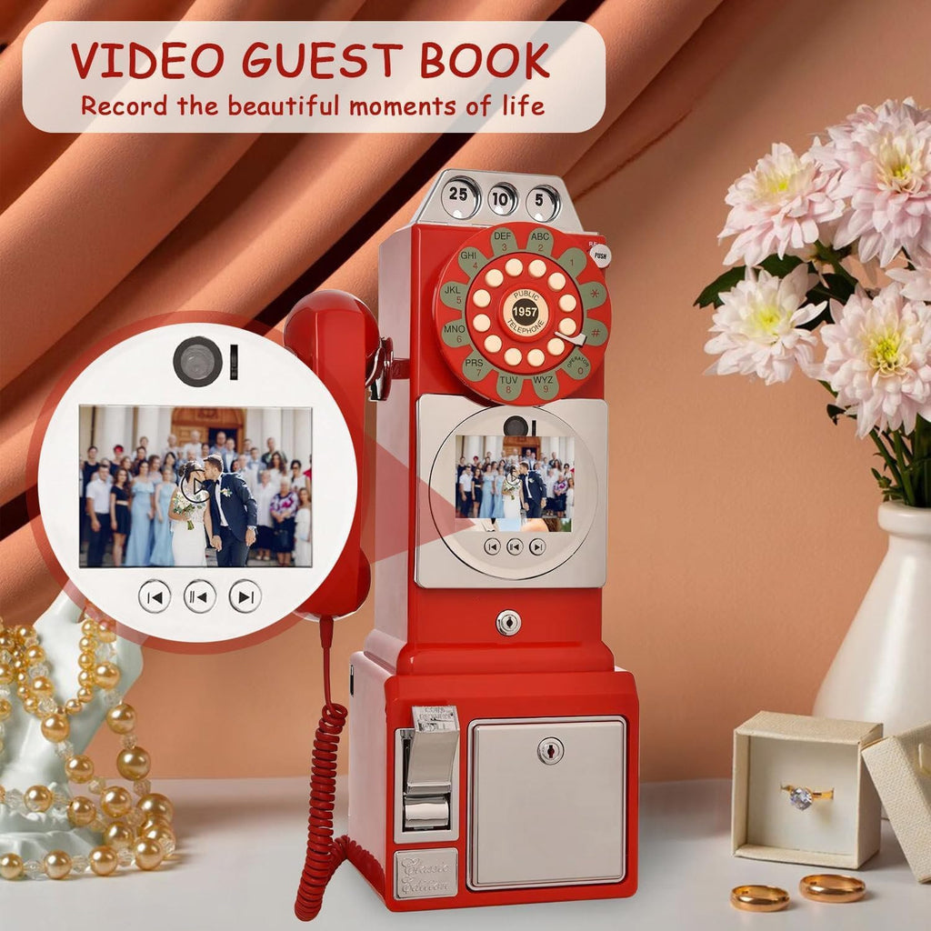 Video Audio Guest Book Wedding Phone, 1080P HD Video Audio Phone Guestbook, Preserve Your Special Occasions, Ideal for Wedding Bridal Shower (Red 32G)