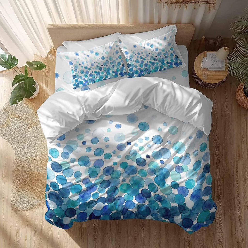 Prime Leader Blue Polka Dots Duvet Cover Set Queen Size 4 Pieces Watercolor Abstract Art Gradients Bedding Set with Zipper Closure, 1 Comforter Cover 90x92 Inches 1 Flat Sheet & 2 Pillow Cases