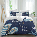 The Beach Is My Happy Place Duvet Cover Set Queen Size 4 Pieces Summer Ocean Blue Slippers Starfish Shell Bedding Set with Zipper Closure, 1 Comforter Cover 86x86 Inches 1 Flat Sheet & 2 Pillow Cases