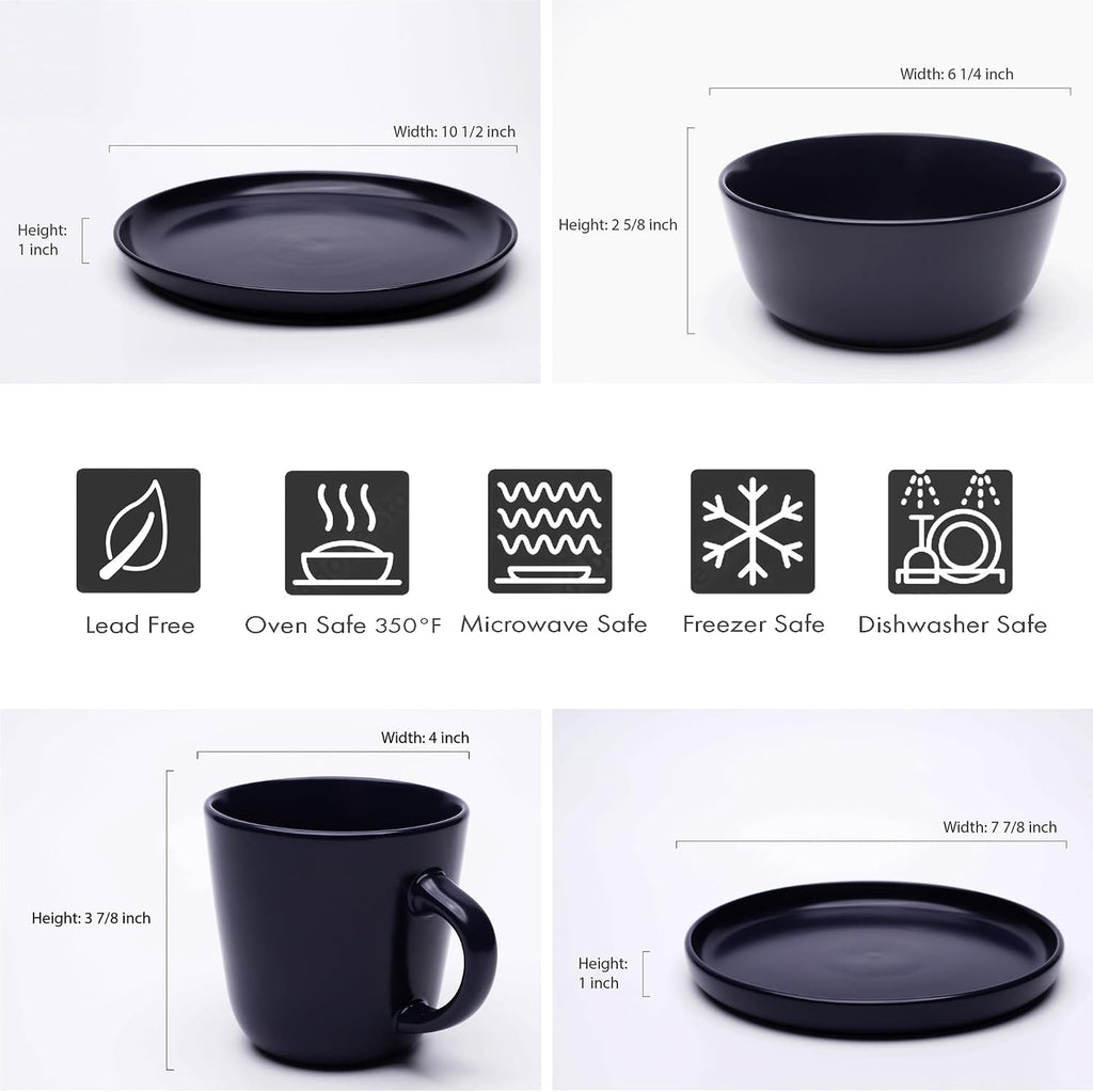 MÜLLERHEIM 903 Minimalist Collection 32-Piece Contemporary Ceramic Stoneware Dinnerware Sets for 8, Blueberry Plates and Bowls sets, Dinner Plates Set, Salad Dish Set, Bowls, Cup