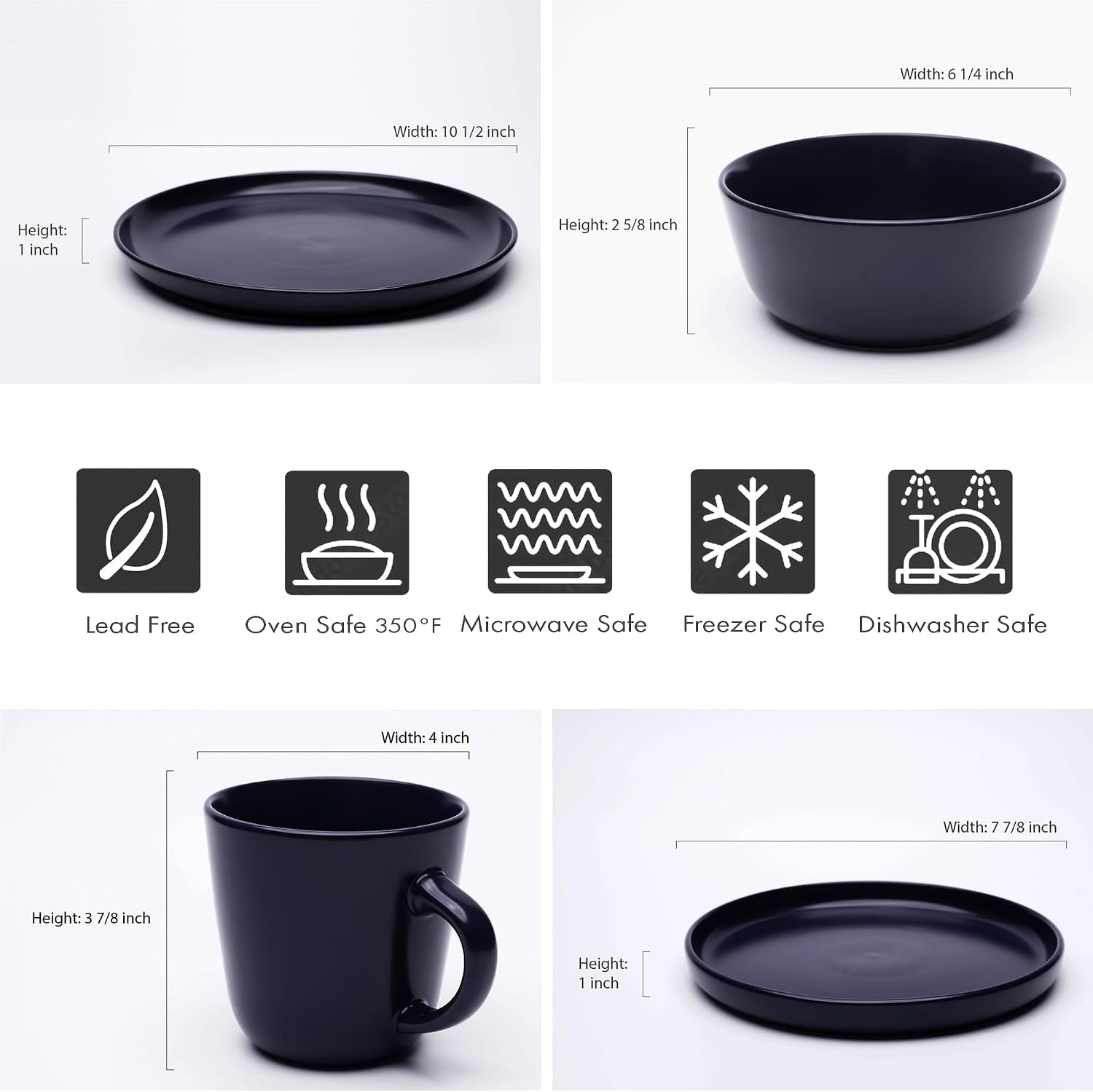 MÜLLERHEIM 903 Minimalist Collection 32-Piece Contemporary Ceramic Stoneware Dinnerware Sets for 8, Blueberry Plates and Bowls sets, Dinner Plates Set, Salad Dish Set, Bowls, Cup