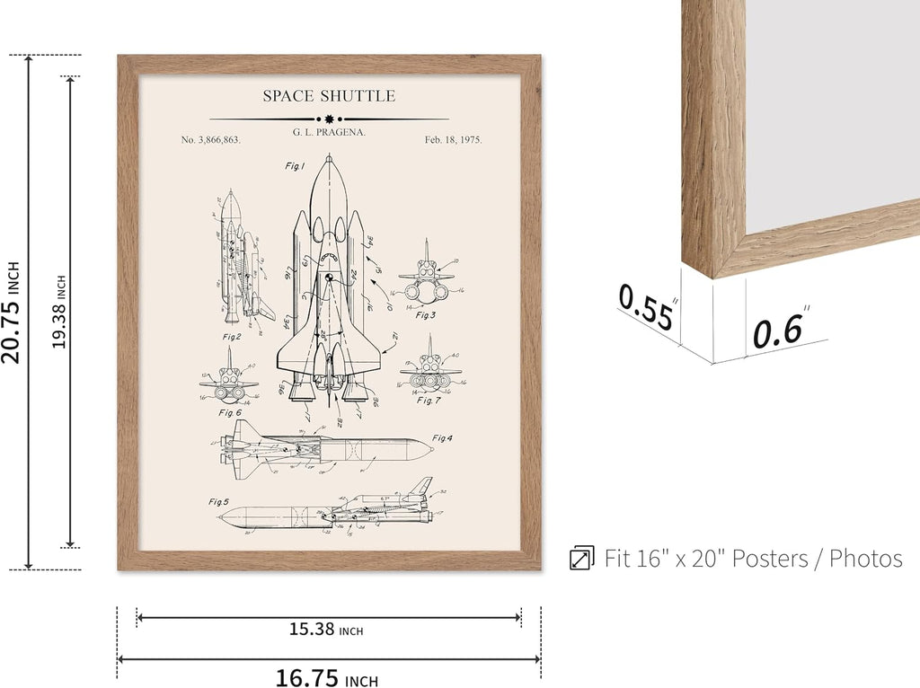 Poster Master 3-Piece Space Blueprint Poster - Space Suit Patent Print - Spaceship Art - NASA Art - Space Rocket Art - Astronaut Art - Great Office or Living Room Wall Decor, 16x20 Beige Framed
