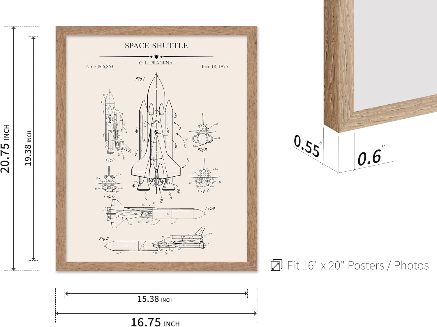 Poster Master 3-Piece Space Blueprint Poster - Space Suit Patent Print - Spaceship Art - NASA Art - Space Rocket Art - Astronaut Art - Great Office or Living Room Wall Decor, 16x20 Beige Framed